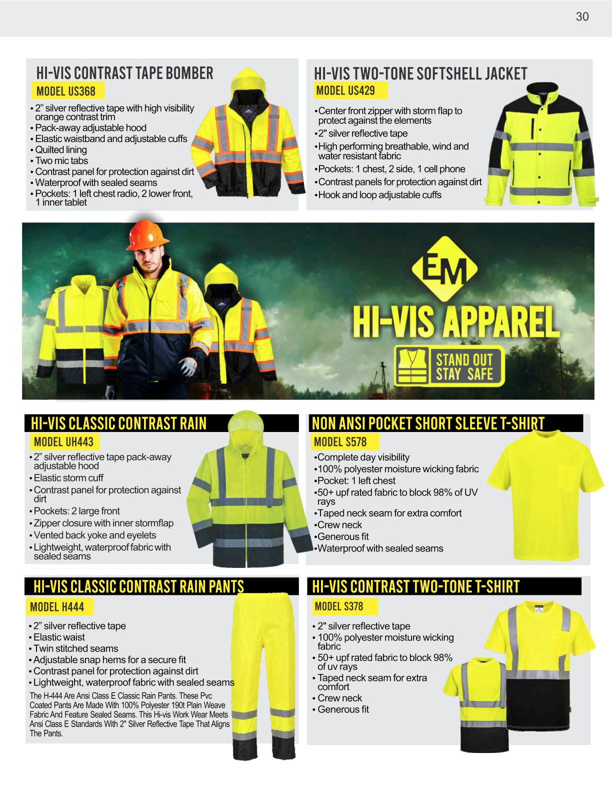 High visibility apparel catalog page
