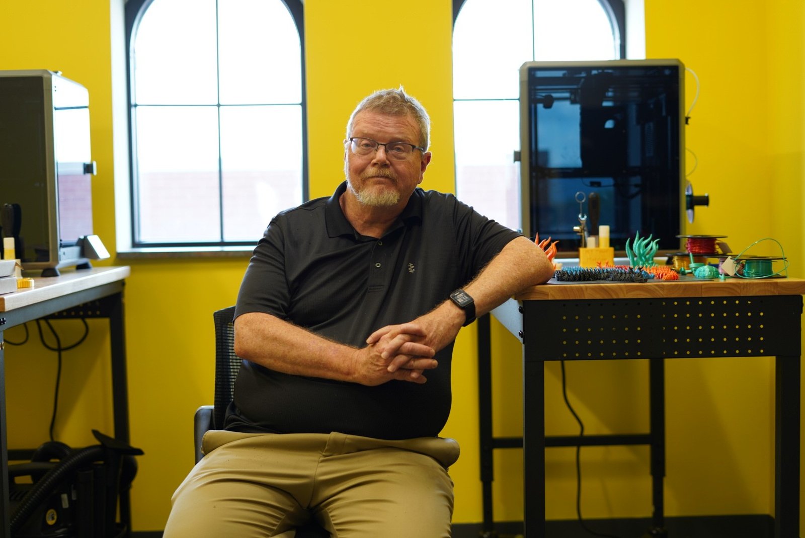 Elmira Makers space at IncubatorWorks showing the installed maker-space wall branding